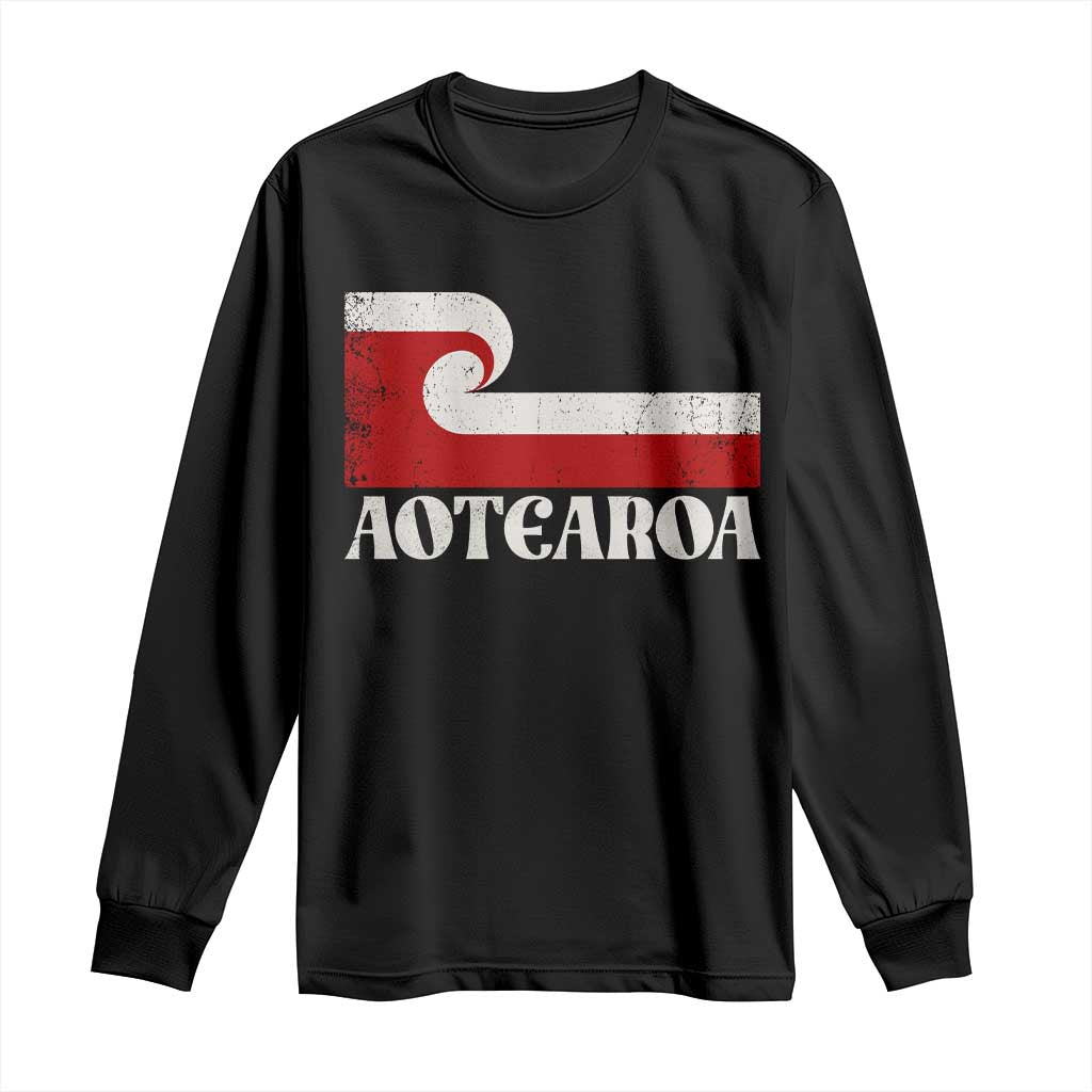 Aotearoa New Zealand Vintage Maori Flag Tino Rangatiratanga Long Sleeve Shirt TS11 Black Print Your Wear