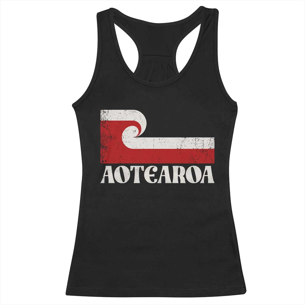 Aotearoa New Zealand Vintage Maori Flag Tino Rangatiratanga Racerback Tank Top TS11 Black Print Your Wear