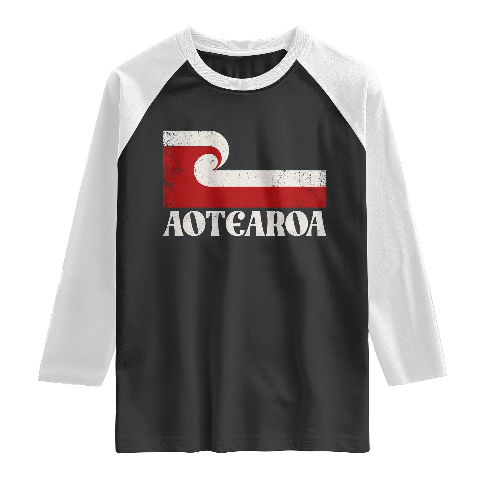 Aotearoa New Zealand Vintage Maori Flag Tino Rangatiratanga Raglan Shirt TS11 Black White Print Your Wear