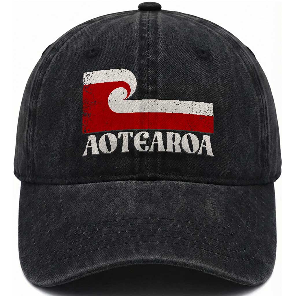 Aotearoa New Zealand Vintage Maori Flag Tino Rangatiratanga Washed Cotton Baseball Cap TS11 Print Your Wear