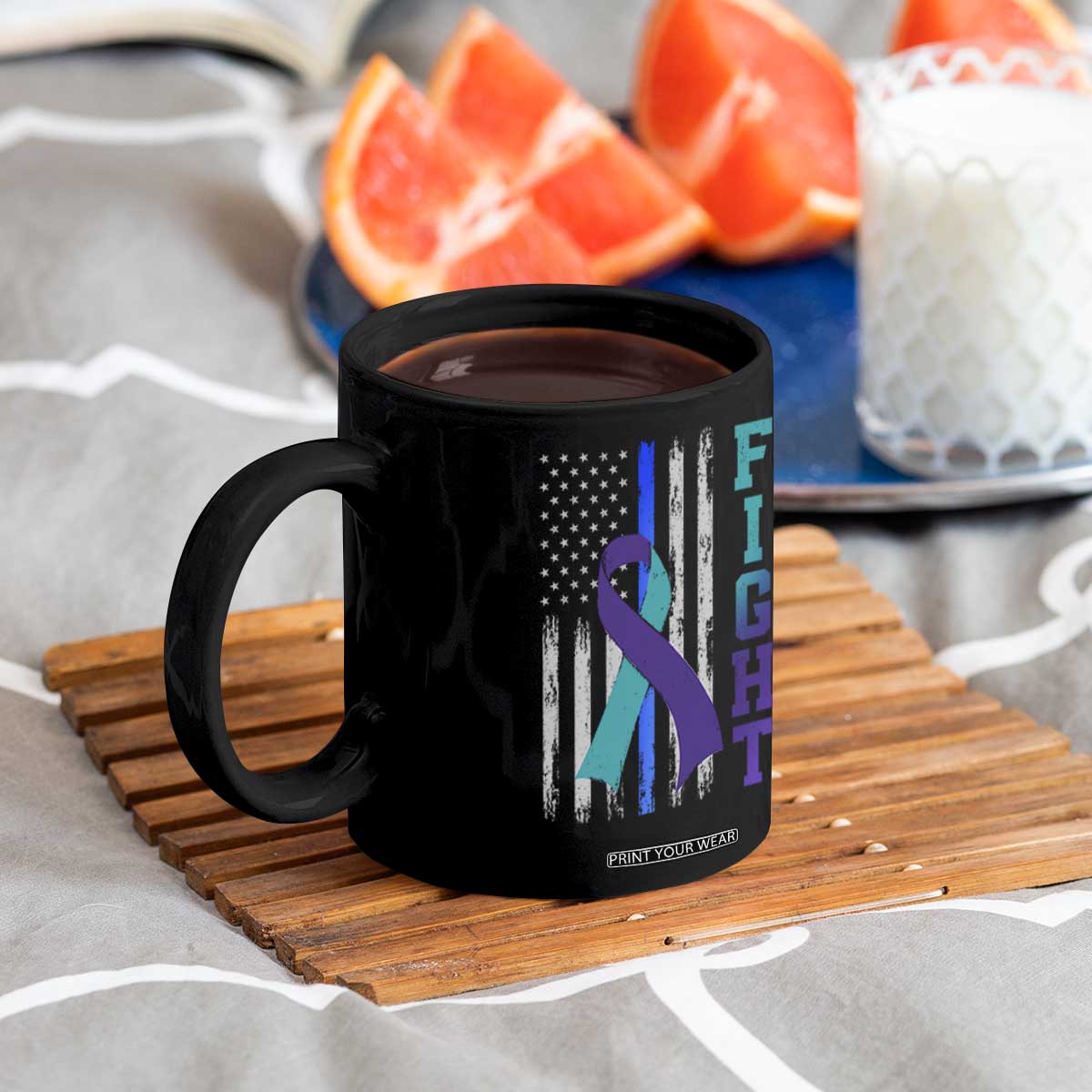 Fight Police Suicide Prevention Awareness American Flag Ribbon Support Coffee Mug TS11 Print Your Wear