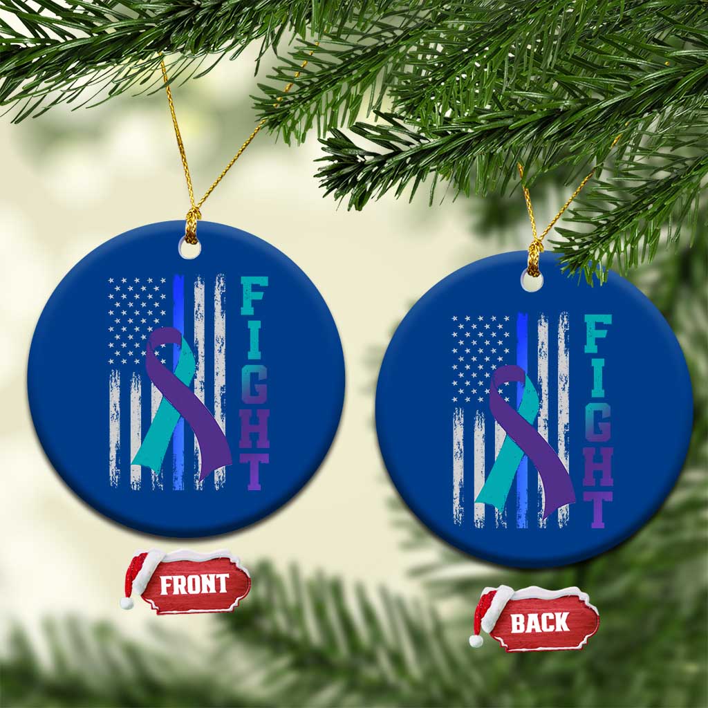 Fight Police Suicide Prevention Awareness American Flag Ribbon Support Ceramic Ornament TS11 1pc Blue Print Your Wear