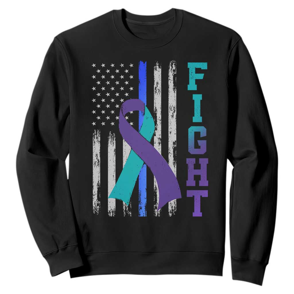 Fight Police Suicide Prevention Awareness American Flag Ribbon Support Sweatshirt TS11 Black Print Your Wear