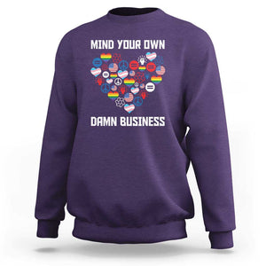 Harris Walz 2024 Sweatshirt Mind Your Own Damn Business Unity LGBT American Flag TS11 Purple Print Your Wear