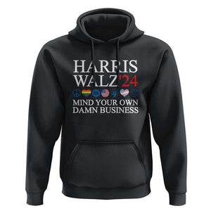 Harris Walz'24 Hoodie Mind Your Own Damn Business American LGBT Flag Unity Heart TS11 Black Print Your Wear