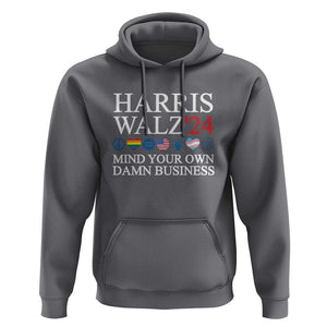 Harris Walz'24 Hoodie Mind Your Own Damn Business American LGBT Flag Unity Heart TS11 Charcoal Print Your Wear