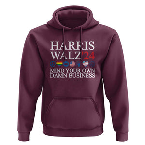 Harris Walz'24 Hoodie Mind Your Own Damn Business American LGBT Flag Unity Heart TS11 Maroon Print Your Wear