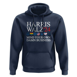 Harris Walz'24 Hoodie Mind Your Own Damn Business American LGBT Flag Unity Heart TS11 Navy Print Your Wear