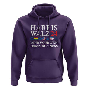 Harris Walz'24 Hoodie Mind Your Own Damn Business American LGBT Flag Unity Heart TS11 Purple Print Your Wear