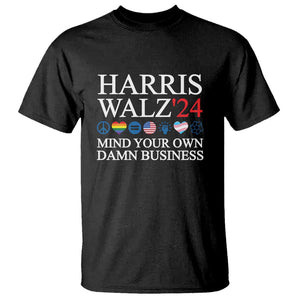 Harris Walz'24 T Shirt Mind Your Own Damn Business American LGBT Flag Unity Heart TS11 Black Print Your Wear