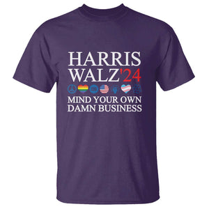 Harris Walz'24 T Shirt Mind Your Own Damn Business American LGBT Flag Unity Heart TS11 Purple Print Your Wear