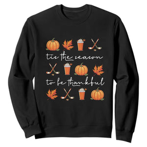 Thanksgiving Day Sweatshirt Tis The Season To Be Thankful Pumpkin Ice Hockey Maple Leaf TS11 Black Print Your Wear