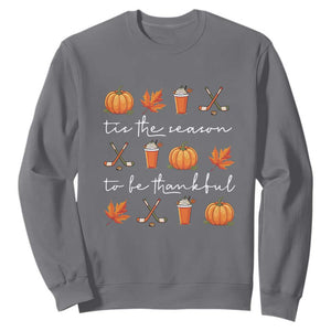 Thanksgiving Day Sweatshirt Tis The Season To Be Thankful Pumpkin Ice Hockey Maple Leaf TS11 Charcoal Print Your Wear