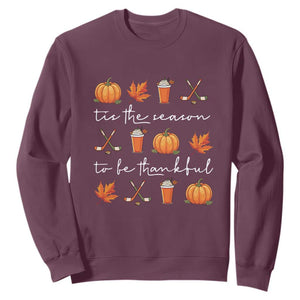 Thanksgiving Day Sweatshirt Tis The Season To Be Thankful Pumpkin Ice Hockey Maple Leaf TS11 Maroon Print Your Wear