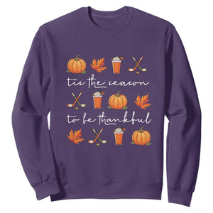 Thanksgiving Day Sweatshirt Tis The Season To Be Thankful Pumpkin Ice Hockey Maple Leaf TS11 Purple Print Your Wear