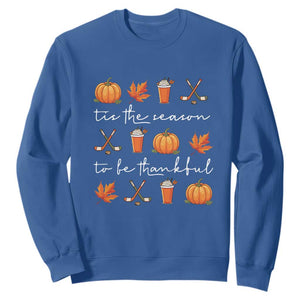 Thanksgiving Day Sweatshirt Tis The Season To Be Thankful Pumpkin Ice Hockey Maple Leaf TS11 Royal Blue Print Your Wear