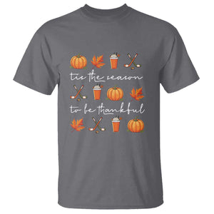 Thanksgiving Day T Shirt Tis The Season To Be Thankful Pumpkin Ice Hockey Maple Leaf TS11 Charcoal Print Your Wear