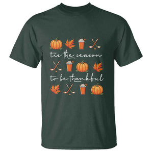 Thanksgiving Day T Shirt Tis The Season To Be Thankful Pumpkin Ice Hockey Maple Leaf TS11 Dark Forest Green Print Your Wear