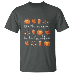 Thanksgiving Day T Shirt Tis The Season To Be Thankful Pumpkin Ice Hockey Maple Leaf TS11 Dark Heather Print Your Wear