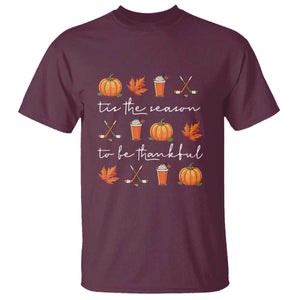 Thanksgiving Day T Shirt Tis The Season To Be Thankful Pumpkin Ice Hockey Maple Leaf TS11 Maroon Print Your Wear