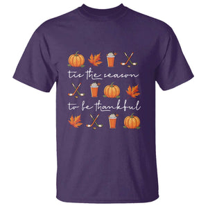 Thanksgiving Day T Shirt Tis The Season To Be Thankful Pumpkin Ice Hockey Maple Leaf TS11 Purple Print Your Wear