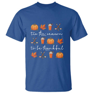 Thanksgiving Day T Shirt Tis The Season To Be Thankful Pumpkin Ice Hockey Maple Leaf TS11 Royal Blue Print Your Wear