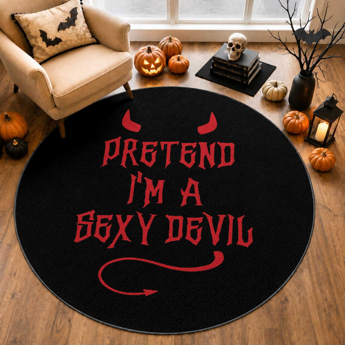 Halloween Party Round Rug Pretend I'm A Sexy Devil Horn Tail