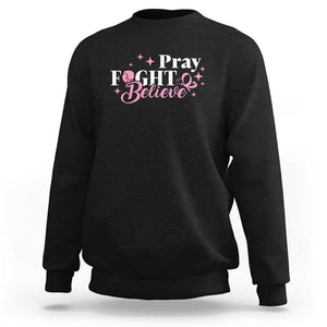 Breast Cancer Awareness Sweatshirt Pray Fight Believe Boxing Glove Pink Ribbon Butterfly TS11 Black Print Your Wear