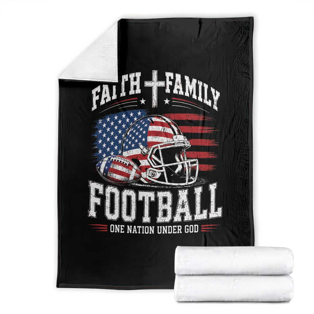 Patriotic Christian Football Throw Blanket Faith Family Football One Nation Under God Vintage American Flag