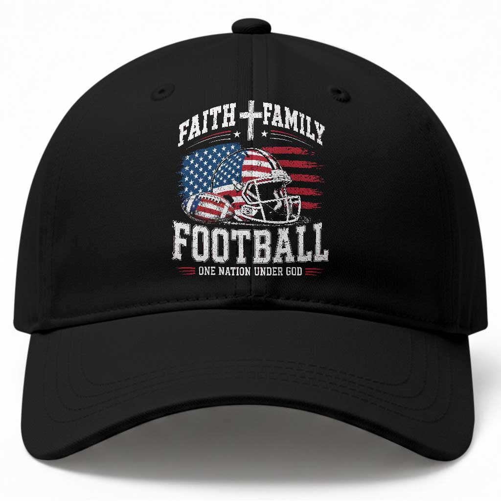 Patriotic Christian Football Baseball Cap Faith Family Football One Nation Under God Vintage American Flag