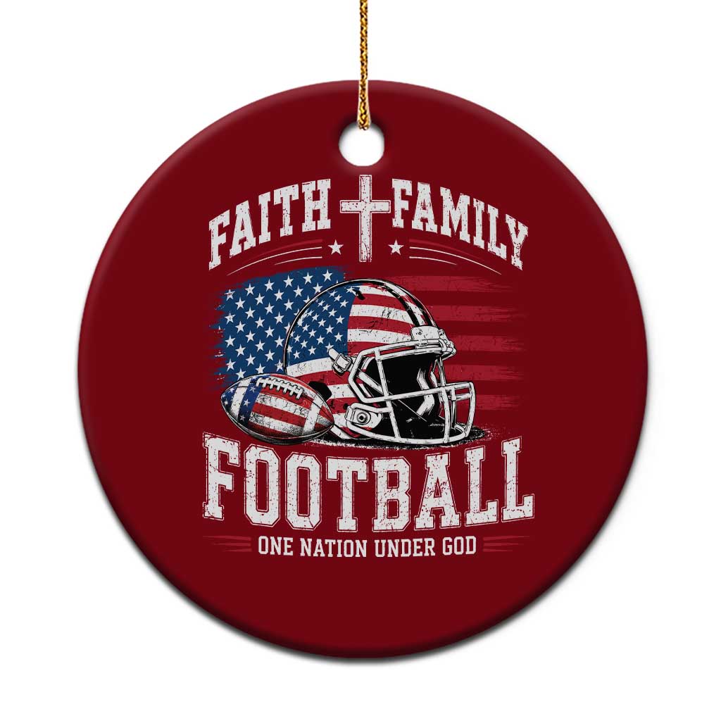 Patriotic Christian Football Ceramic Ornament Faith Family Football One Nation Under God Vintage American Flag