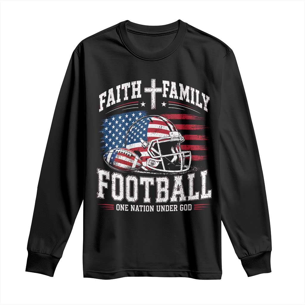 Patriotic Christian Football Long Sleeve Shirt Faith Family Football One Nation Under God Vintage American Flag