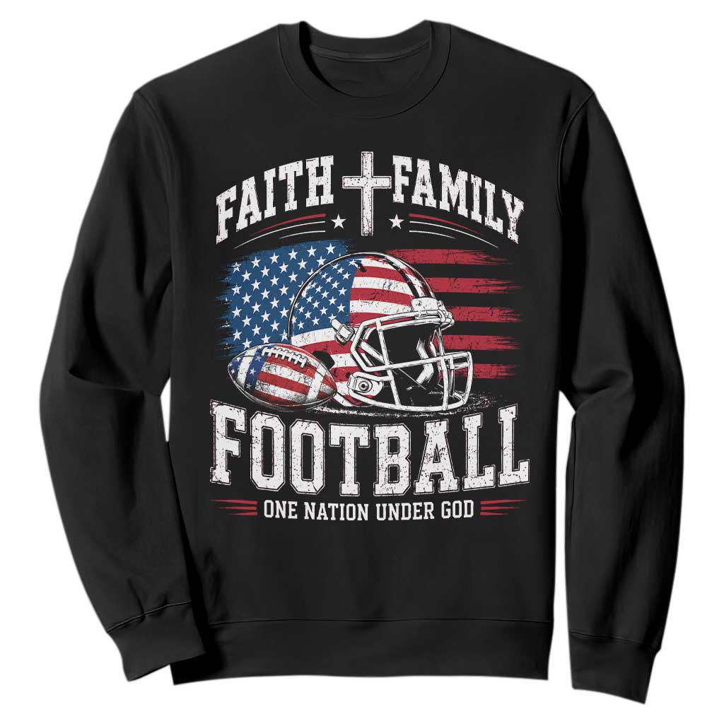 Patriotic Christian Football Sweatshirt Faith Family Football One Nation Under God Vintage American Flag