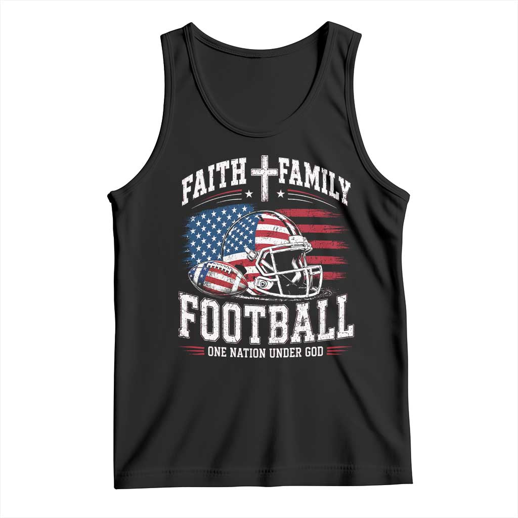 Patriotic Christian Football Tank Top Faith Family Football One Nation Under God Vintage American Flag