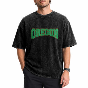 Oregon Sports Throwback Design Jersey Style Washed Cotton T-Shirt