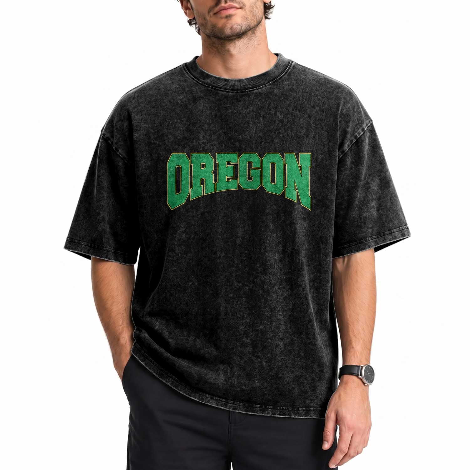 Oregon Sports Throwback Design Jersey Style Washed Cotton T-Shirt