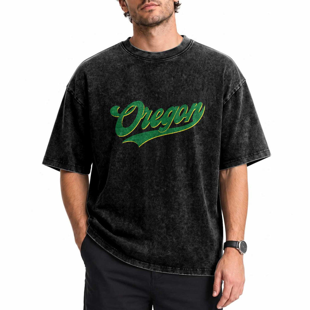 Oregon Vintage Varsity Script Classic Sports Jersey Style Washed Cotton T-Shirt