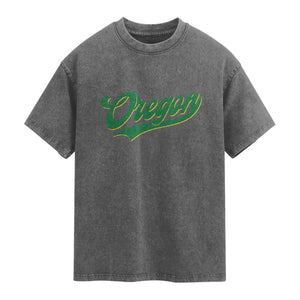Oregon Vintage Varsity Script Classic Sports Jersey Style Washed Cotton T-Shirt