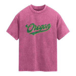 Oregon Vintage Varsity Script Classic Sports Jersey Style Washed Cotton T-Shirt