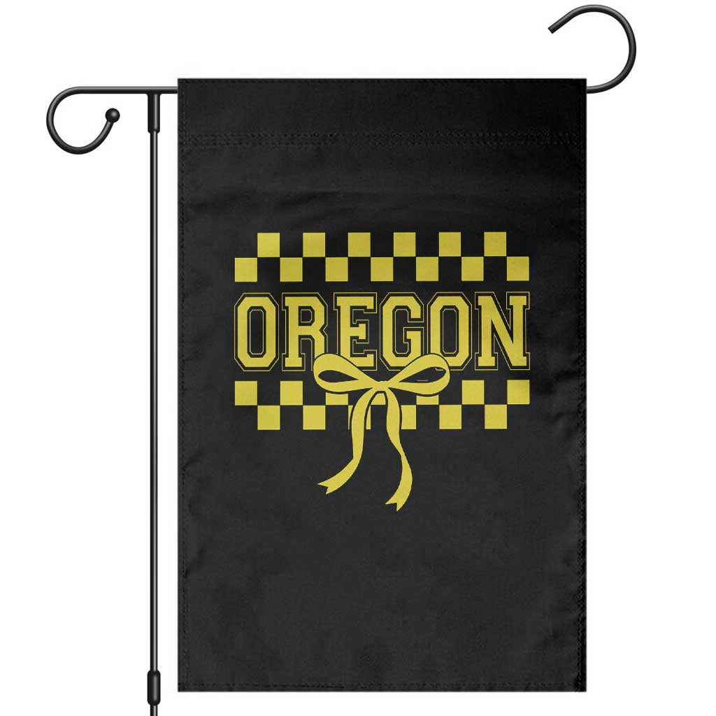 Oregon Sports Coquette Bow Checkered Design Game Day Garden Flag