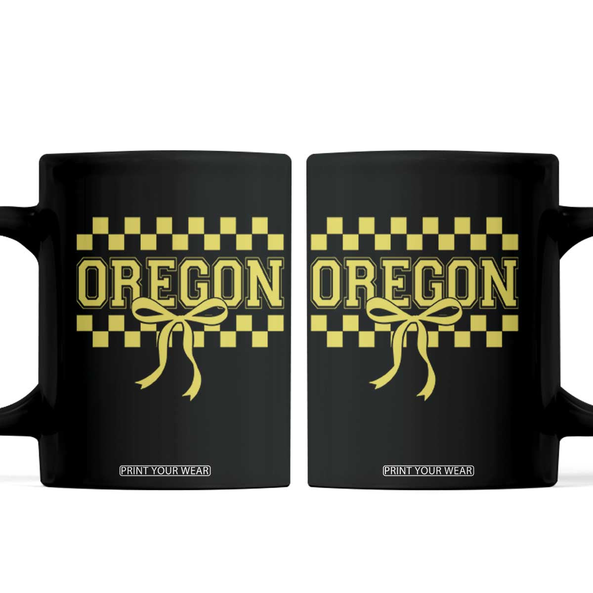 Oregon Sports Coquette Bow Checkered Design Game Day Coffee Mug