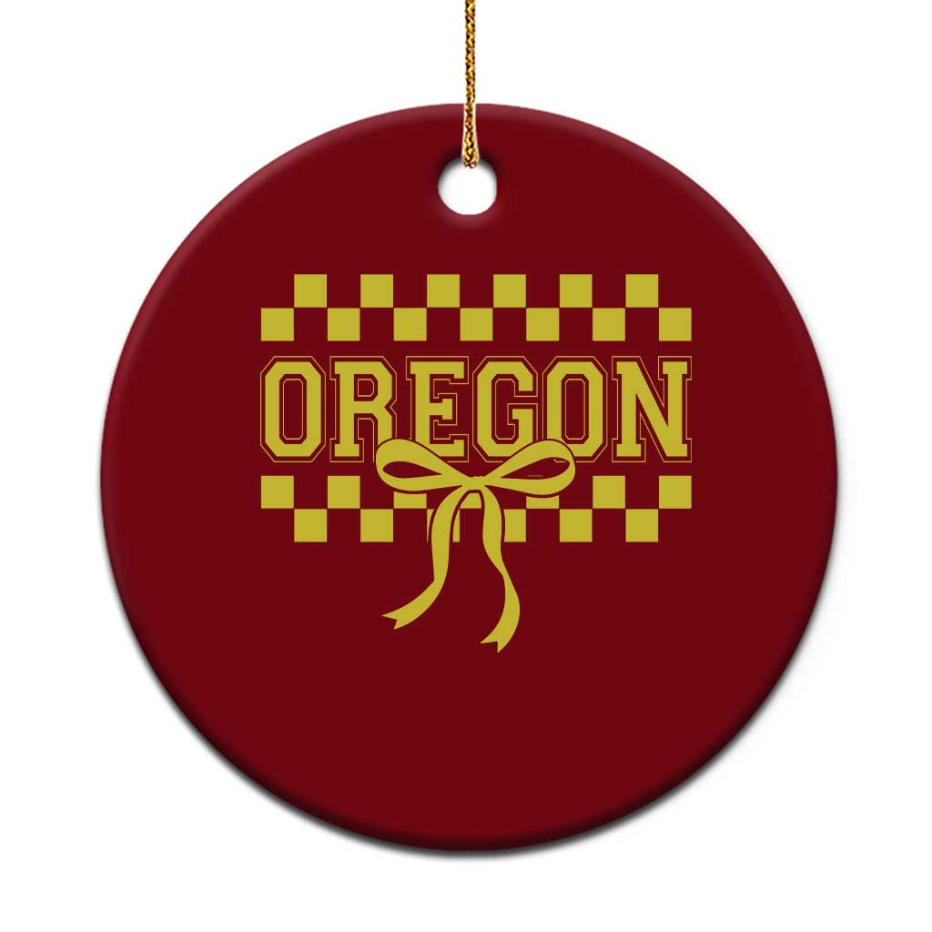 Oregon Sports Coquette Bow Checkered Design Game Day Ceramic Ornament