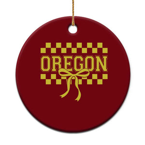 Oregon Sports Coquette Bow Checkered Design Game Day Ceramic Ornament