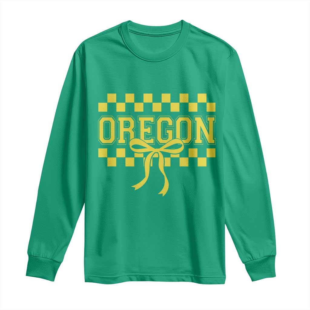 Oregon Sports Coquette Bow Checkered Design Game Day Long Sleeve Shirt