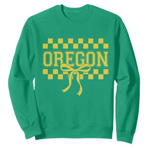 Oregon Sports Coquette Bow Checkered Design Game Day Sweatshirt