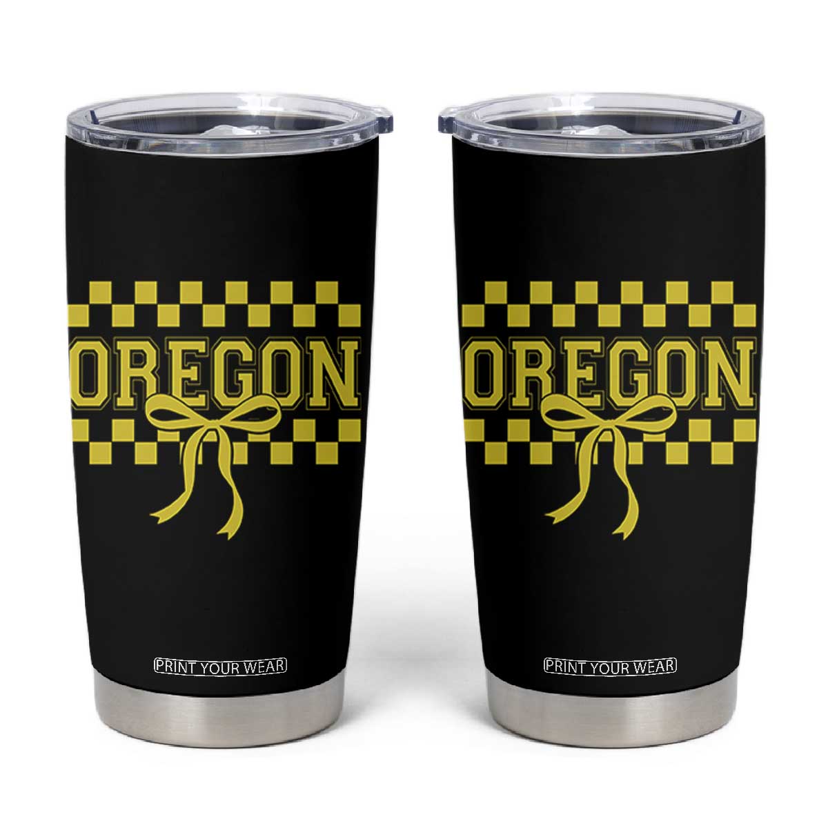 Oregon Sports Coquette Bow Checkered Design Game Day Tumbler Cup