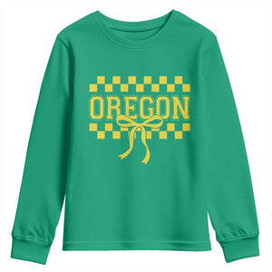 Oregon Sports Coquette Bow Checkered Design Game Day Youth Sweatshirt