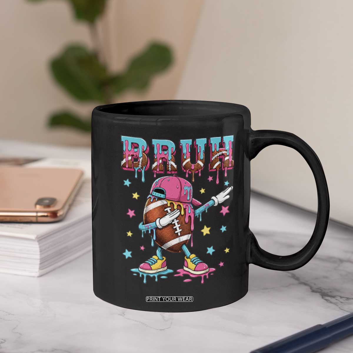 Funny Bruh Football Ice Cream Drip Coffee Mug Game Day Dripping