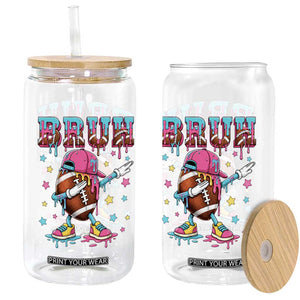 Funny Bruh Football Ice Cream Drip Glass Can Game Day Dripping