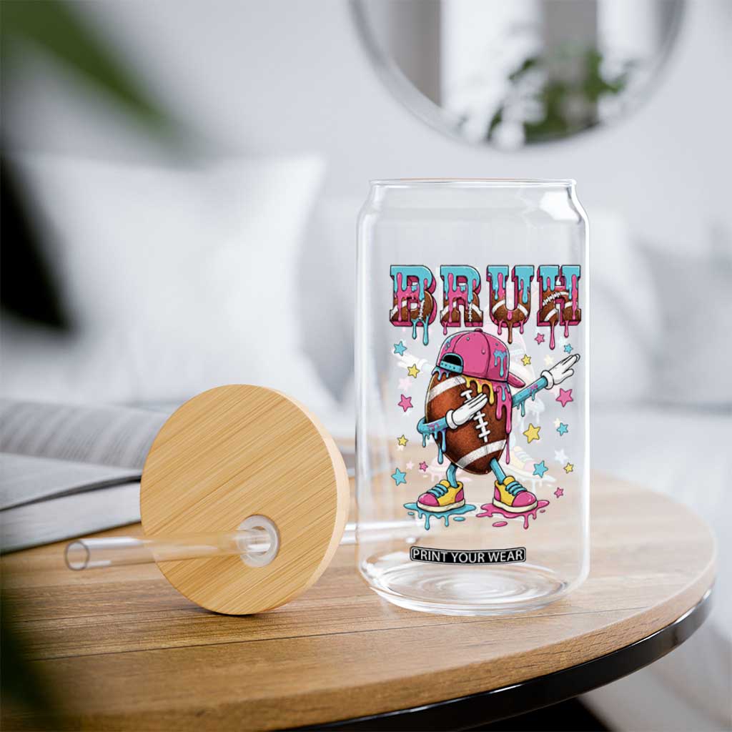 Funny Bruh Football Ice Cream Drip Glass Can Game Day Dripping